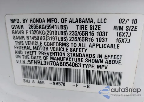 2010 Honda Odyssey Ex-L from USA, damaged, VIN 5FNRL3H70AB054063